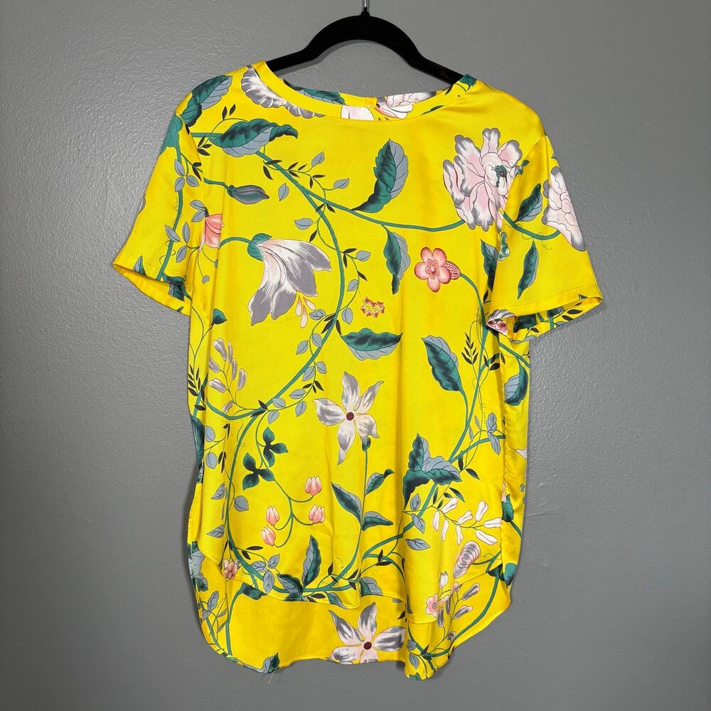 Ann Taylor Loft Bright Yellow Bold Floral Top - Women's Size Small Short Sleeves